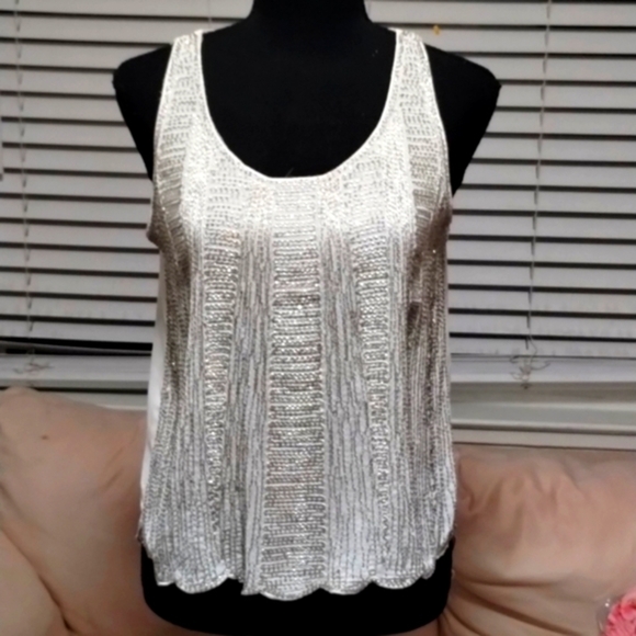 Beulah highlow sleeveless blouse with bead design throughout Sz S Good condition - Picture 1 of 12